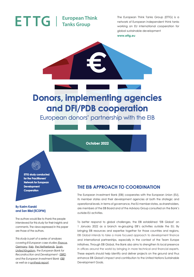 Donors, implementing agencies and DFI/PDB cooperation European donors’ partnership with the EIB case study