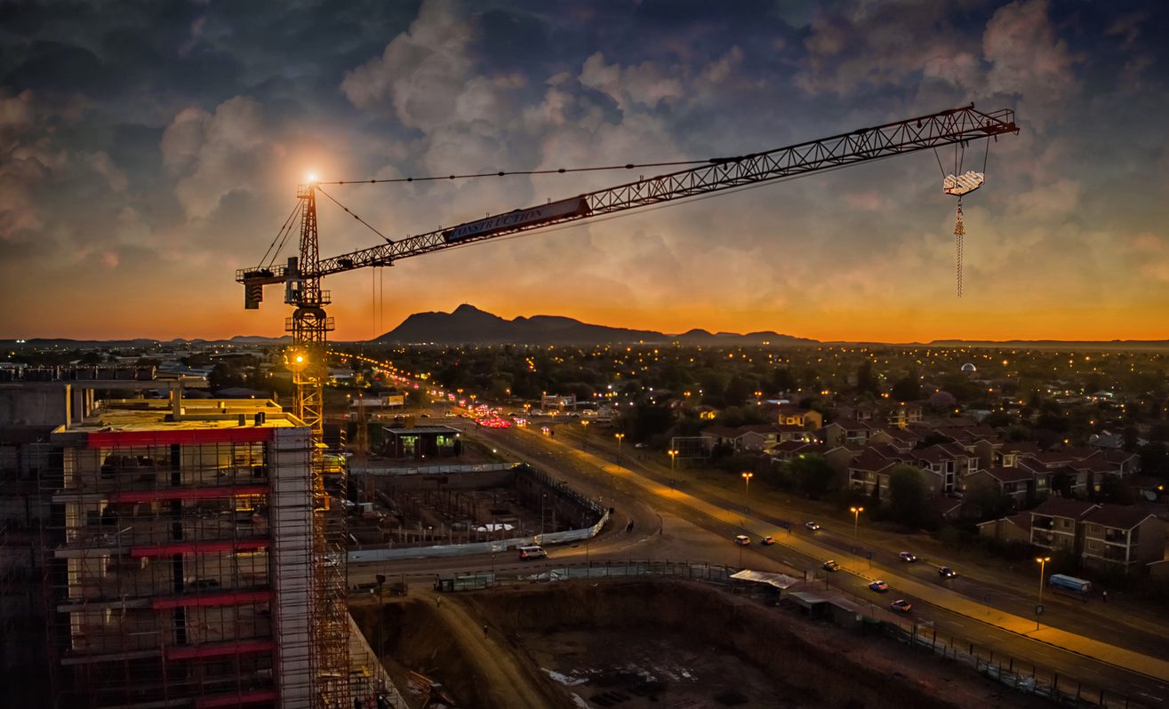 Aerial of crane sunset